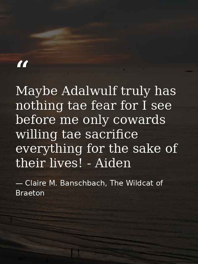 Maybe Adalwulf truly has nothing tae fear for I see before me only cowards willing tae sacrifice everything for the sake — Claire M. Banschbach, The Wildcat of Braeton