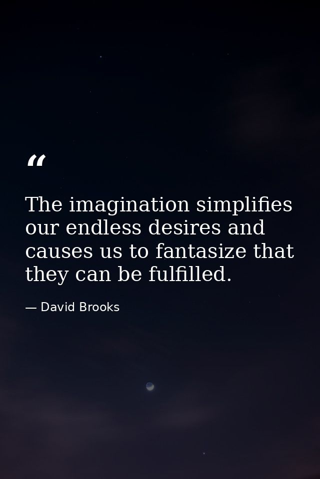 The imagination simplifies our endless desires and causes us to fantasize that they can be fulfilled. — David Brooks