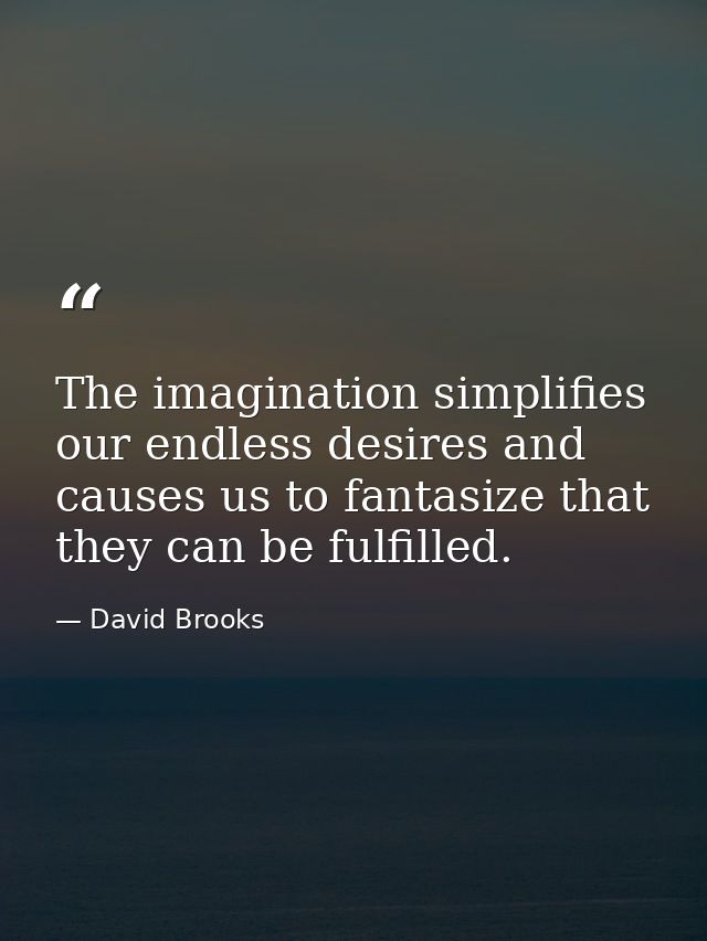 The imagination simplifies our endless desires and causes us to fantasize that they can be fulfilled. — David Brooks