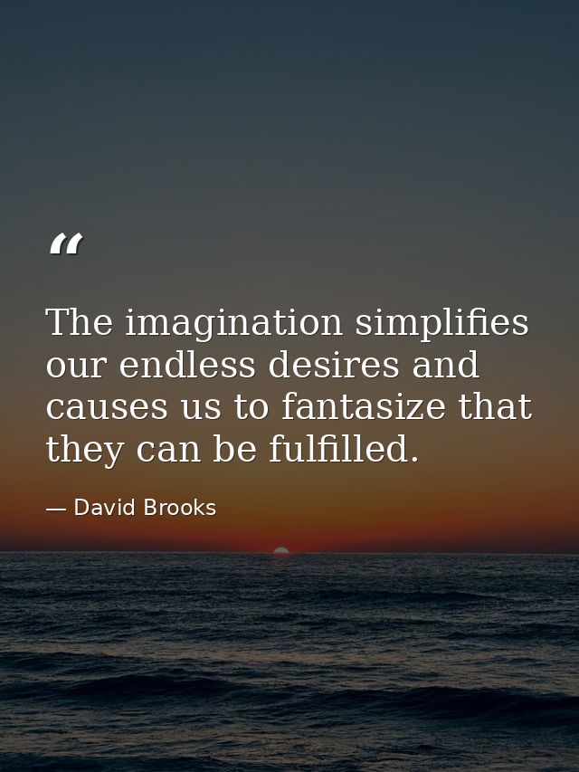 The imagination simplifies our endless desires and causes us to fantasize that they can be fulfilled. — David Brooks