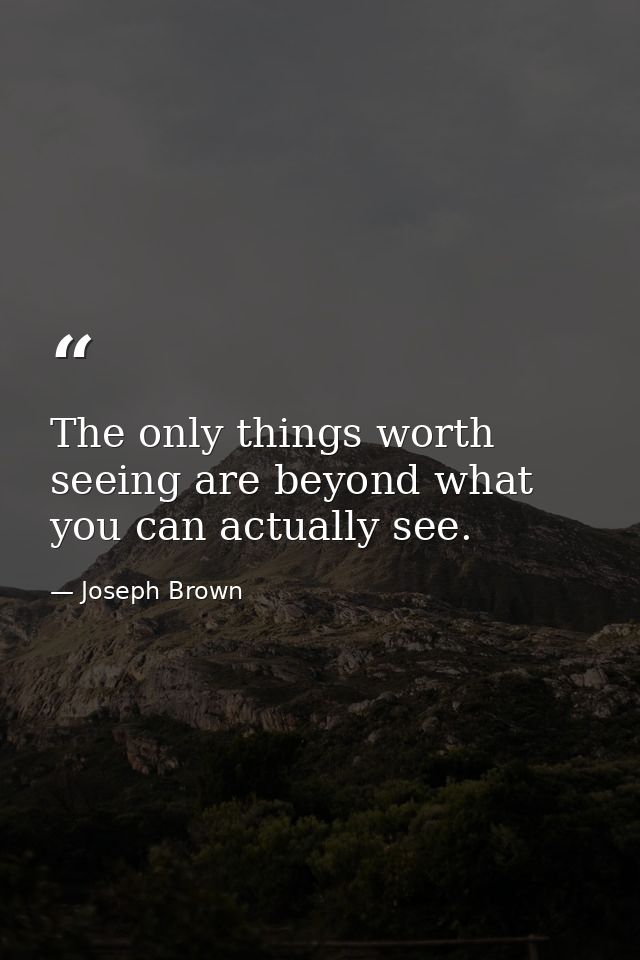 The only things worth seeing are beyond what you can actually see. — Joseph Brown
