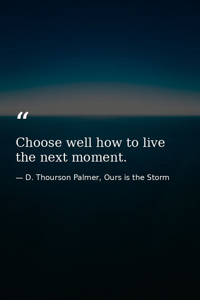 Choose well how to live the next moment. — D. Thourson Palmer, Ours is the Storm