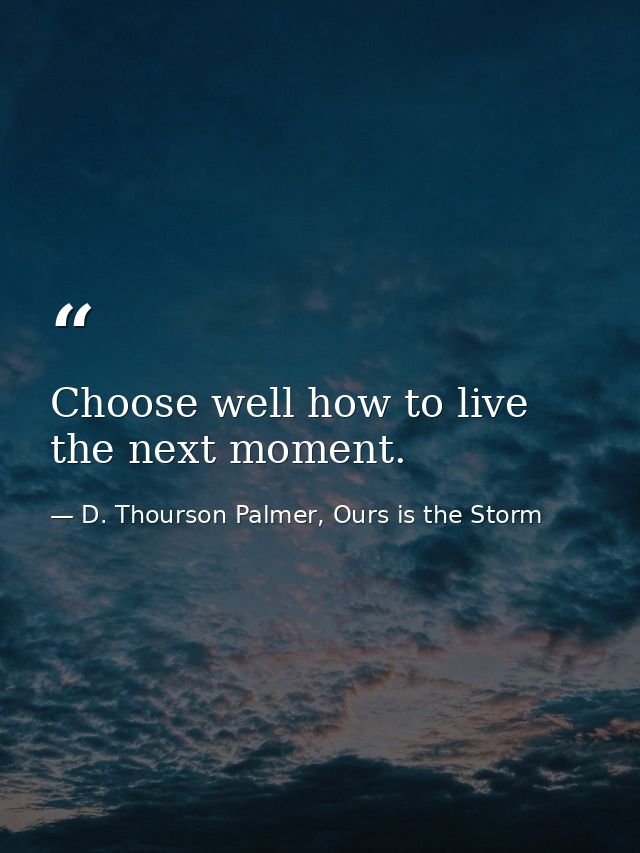 Choose well how to live the next moment. — D. Thourson Palmer, Ours is the Storm