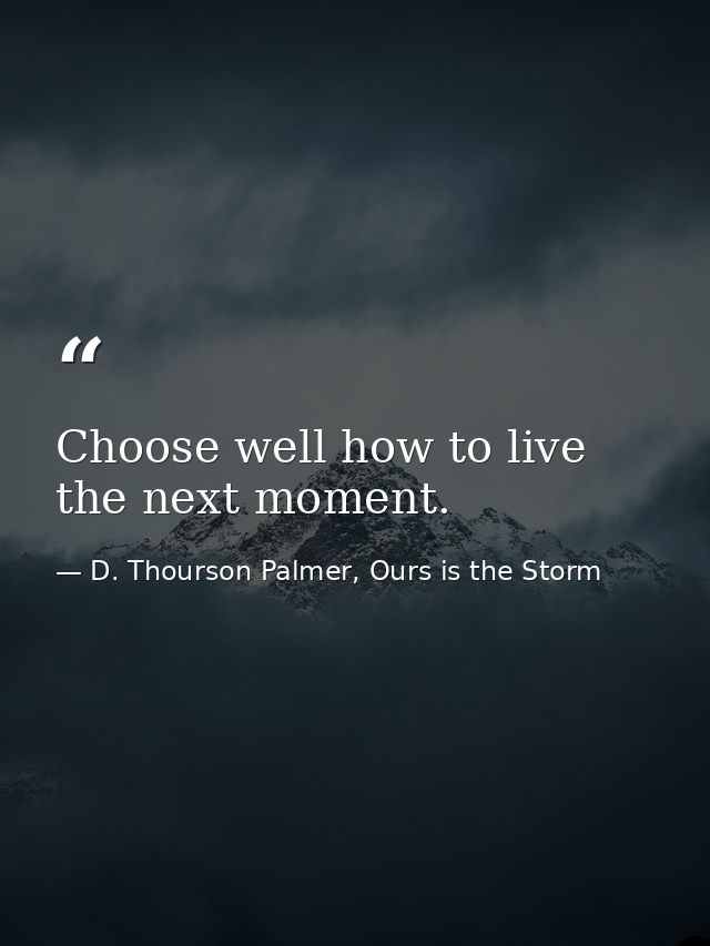 Choose well how to live the next moment. — D. Thourson Palmer, Ours is the Storm