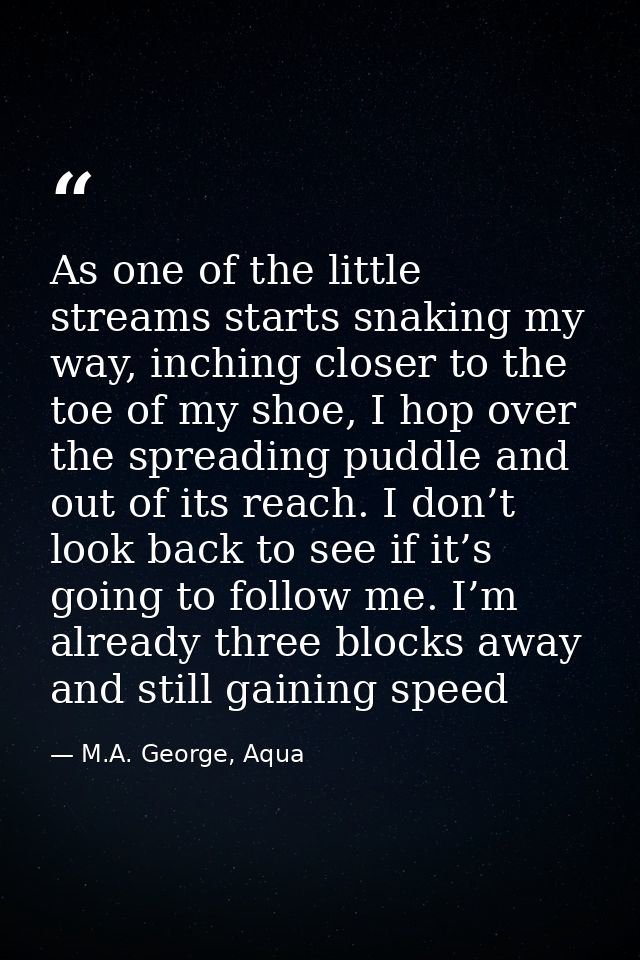 As one of the little streams starts snaking my way, inching closer to the toe of my shoe, I hop over the spreading puddl — M.A. George, Aqua