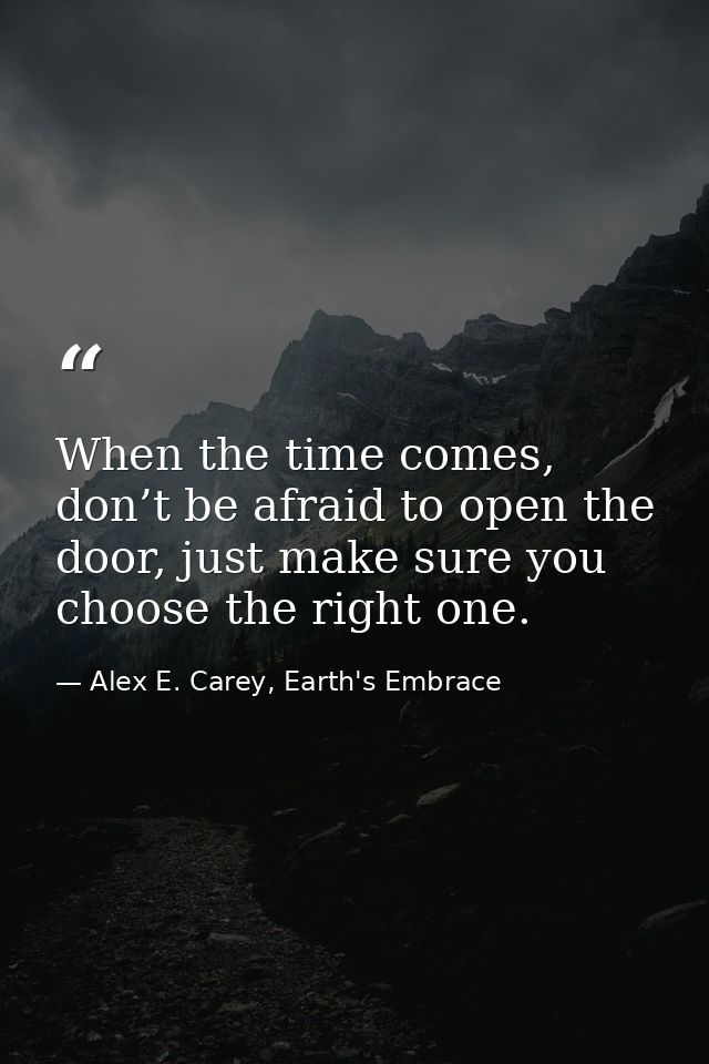 When the time comes, don’t be afraid to open the door, just make sure you choose the right one. — Alex E. Carey, Earth's Embrace