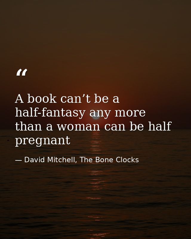 A book can’t be a half-fantasy any more than a woman can be half pregnant — David Mitchell, The Bone Clocks