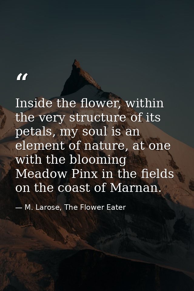 Inside the flower, within the very structure of its petals, my soul is an element of nature, at one with the blooming Me — M. Larose, The Flower Eater