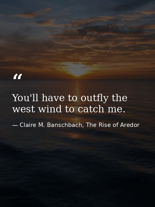 You'll have to outfly the west wind to catch me. — Claire M. Banschbach, The Rise of Aredor