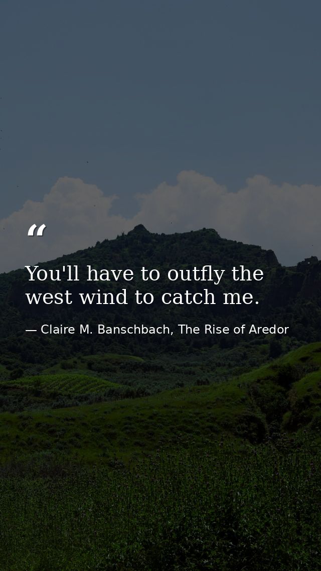 You'll have to outfly the west wind to catch me. — Claire M. Banschbach, The Rise of Aredor