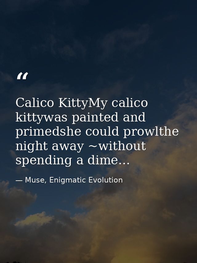 Calico KittyMy calico kittywas painted and primedshe could prowlthe night away ~without spending a dime... — Muse, Enigmatic Evolution