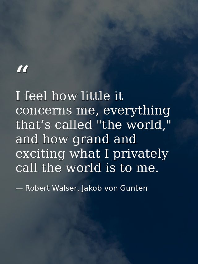 I feel how little it concerns me, everything that’s called "the world," and how grand and exciting what I privately call — Robert Walser, Jakob von Gunten