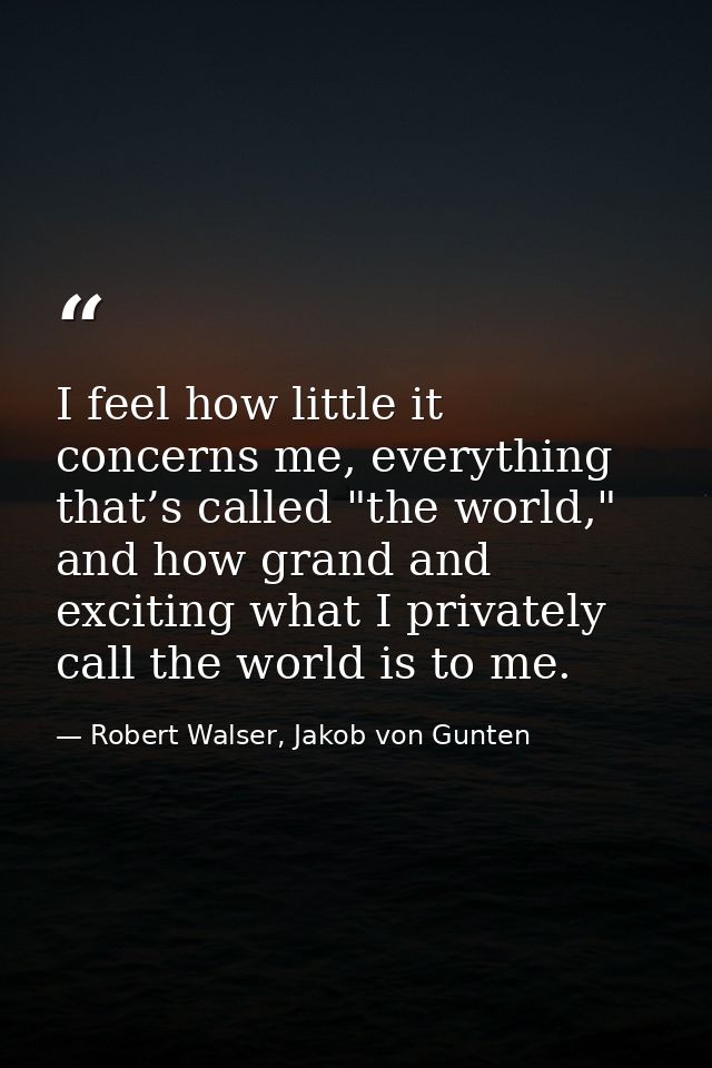 I feel how little it concerns me, everything that’s called "the world," and how grand and exciting what I privately call — Robert Walser, Jakob von Gunten