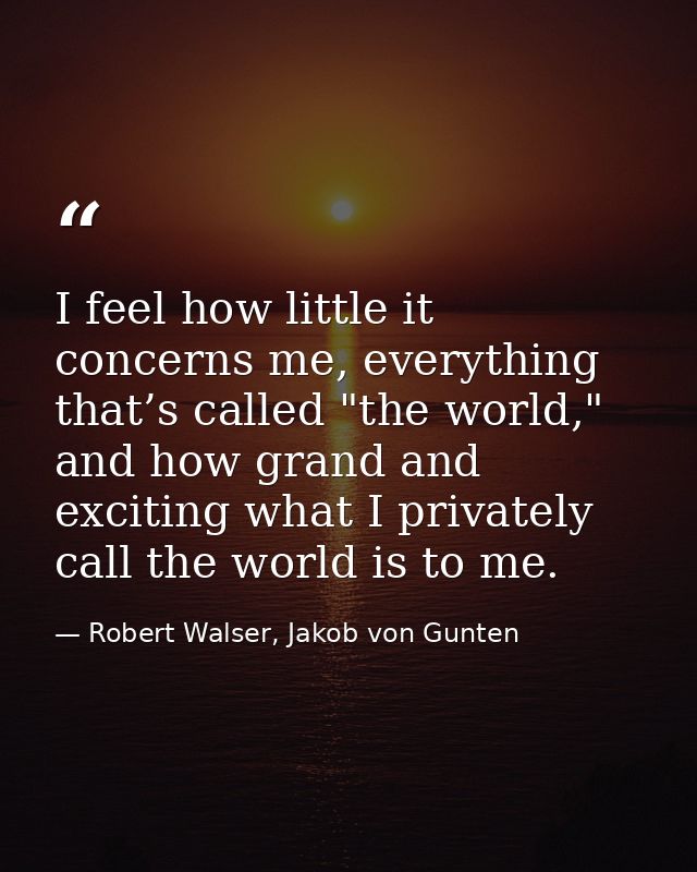 I feel how little it concerns me, everything that’s called "the world," and how grand and exciting what I privately call — Robert Walser, Jakob von Gunten