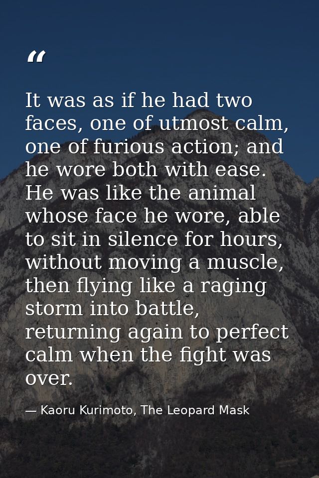 It was as if he had two faces, one of utmost calm, one of furious action; and he wore both with ease. He was like the an — Kaoru Kurimoto, The Leopard Mask