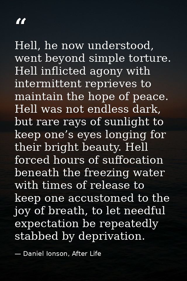 Hell, he now understood, went beyond simple torture. Hell inflicted agony with intermittent reprieves to maintain the ho — Daniel Ionson, After Life