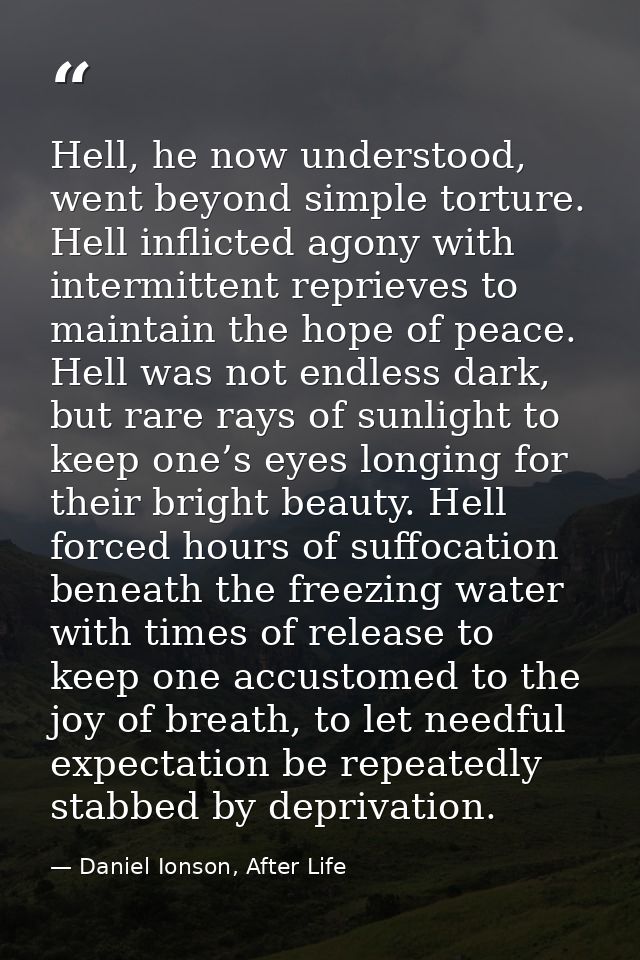 Hell, he now understood, went beyond simple torture. Hell inflicted agony with intermittent reprieves to maintain the ho — Daniel Ionson, After Life
