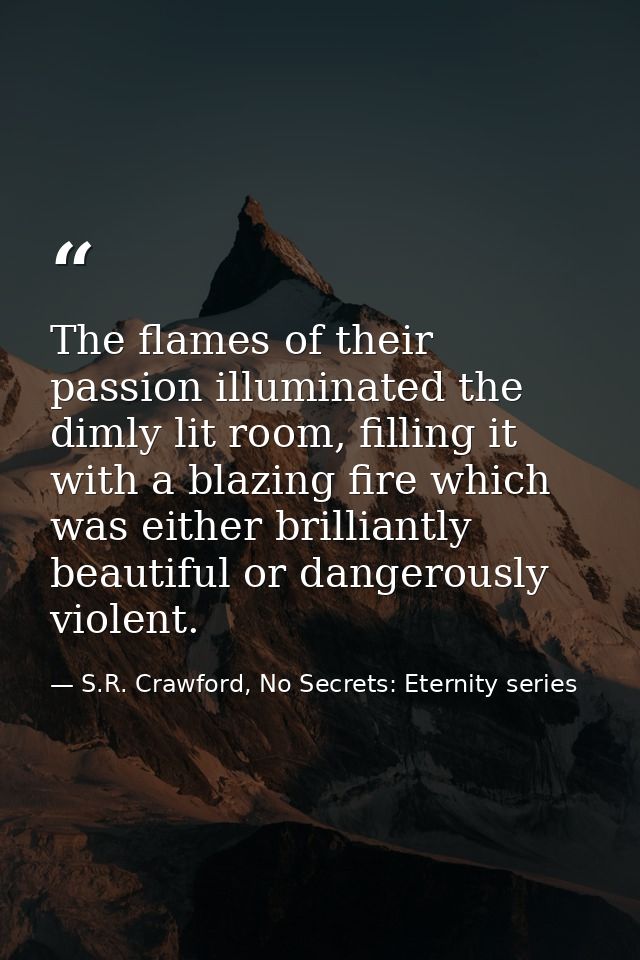 The flames of their passion illuminated the dimly lit room, filling it with a blazing fire which was either brilliantly  — S.R. Crawford, No Secrets: Eternity series
