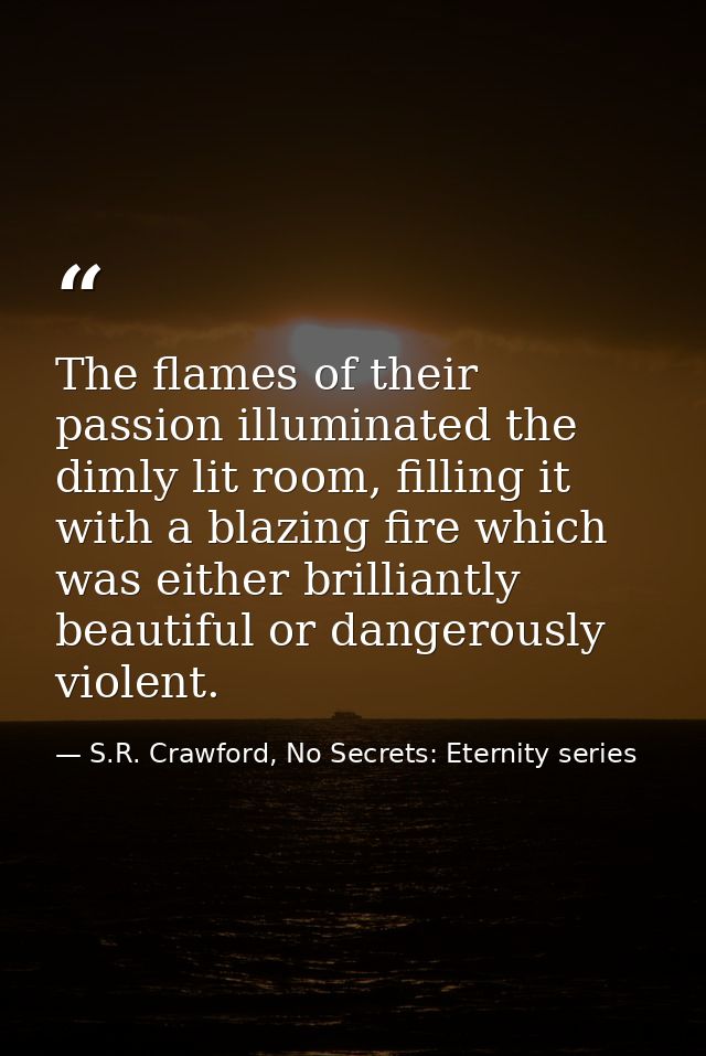 The flames of their passion illuminated the dimly lit room, filling it with a blazing fire which was either brilliantly  — S.R. Crawford, No Secrets: Eternity series