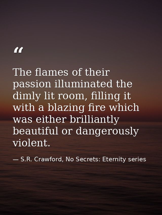 The flames of their passion illuminated the dimly lit room, filling it with a blazing fire which was either brilliantly  — S.R. Crawford, No Secrets: Eternity series