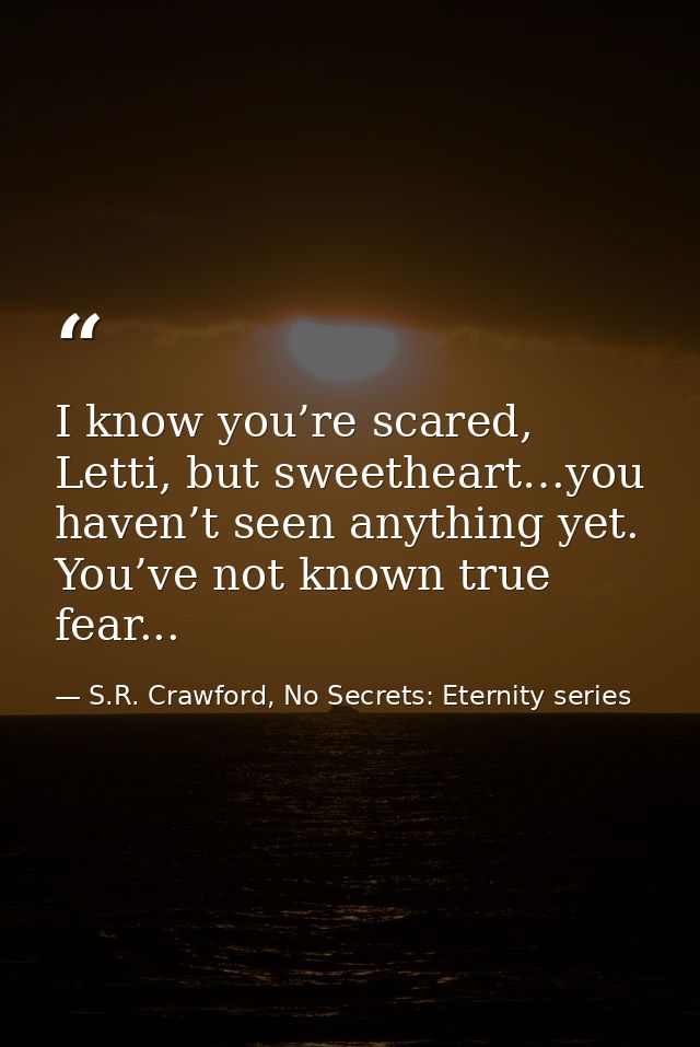 I know you’re scared, Letti, but sweetheart…you haven’t seen anything yet. You’ve not known true fear... — S.R. Crawford, No Secrets: Eternity series