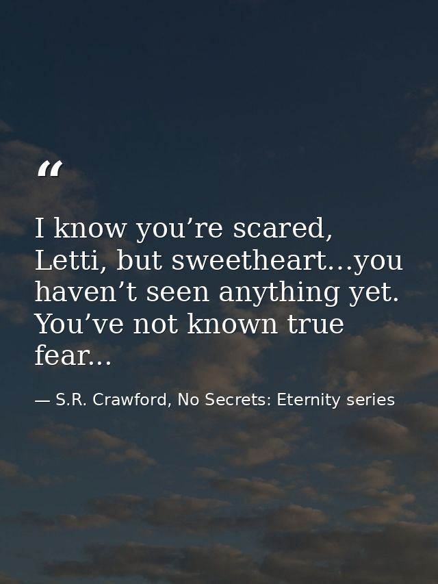 I know you’re scared, Letti, but sweetheart…you haven’t seen anything yet. You’ve not known true fear... — S.R. Crawford, No Secrets: Eternity series