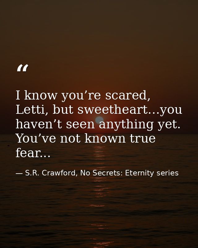 I know you’re scared, Letti, but sweetheart…you haven’t seen anything yet. You’ve not known true fear... — S.R. Crawford, No Secrets: Eternity series