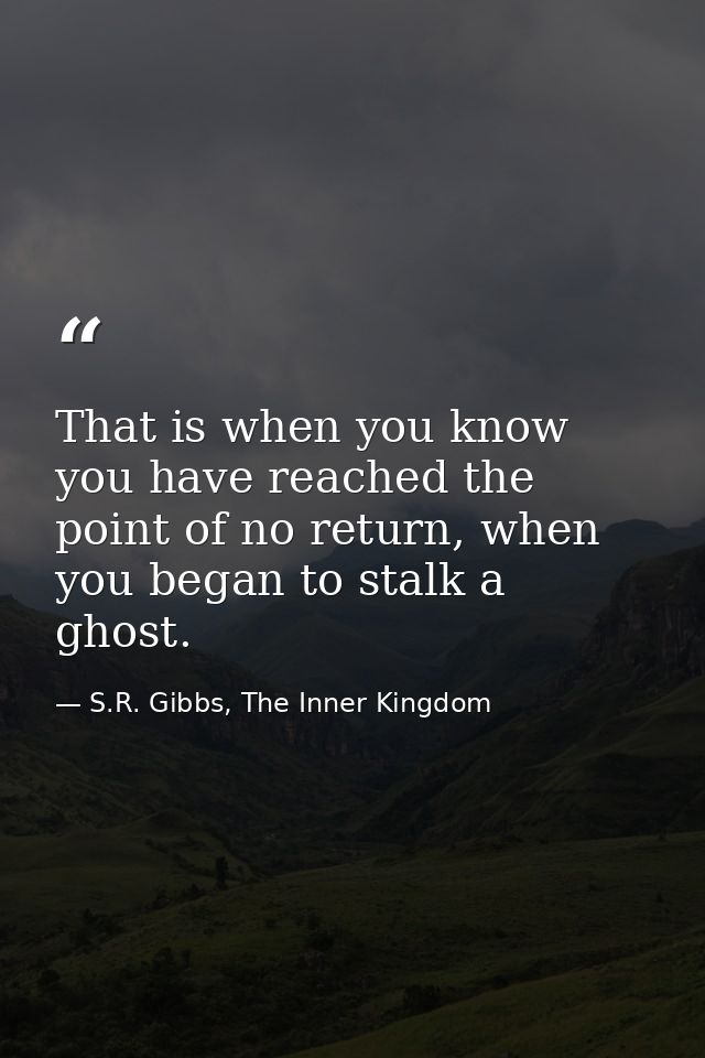 That is when you know you have reached the point of no return, when you began to stalk a ghost. — S.R. Gibbs, The Inner Kingdom
