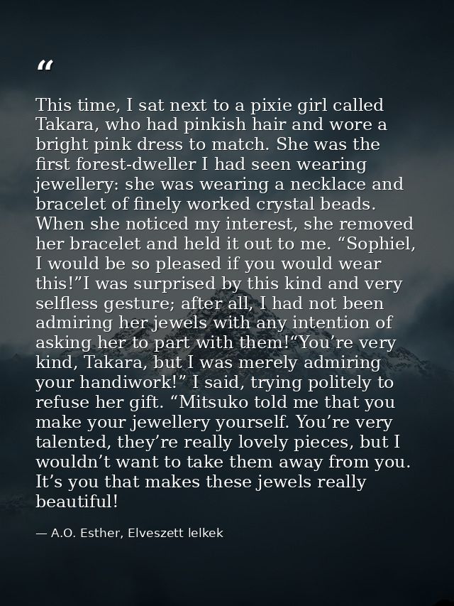 This time, I sat next to a pixie girl called Takara, who had pinkish hair and wore a bright pink dress to match. She was — A.O. Esther, Elveszett lelkek