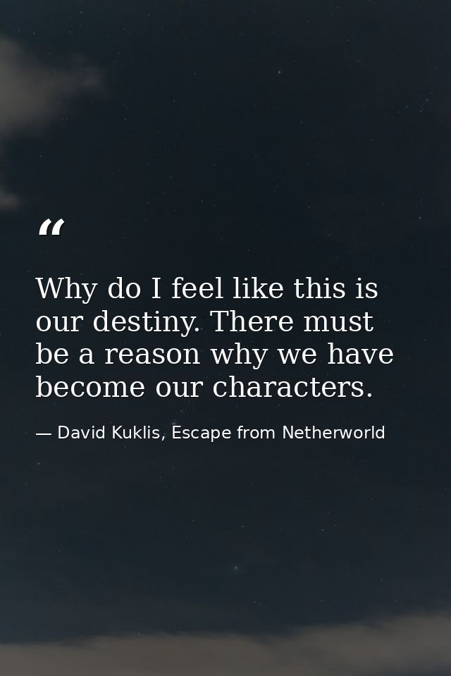 Why do I feel like this is our destiny. There must be a reason why we have become our characters. — David Kuklis, Escape from Netherworld