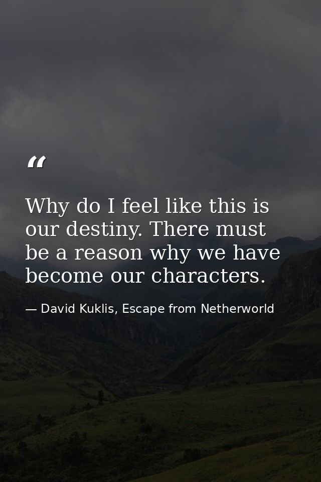 Why do I feel like this is our destiny. There must be a reason why we have become our characters. — David Kuklis, Escape from Netherworld