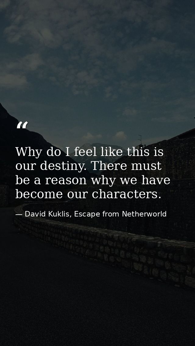 Why do I feel like this is our destiny. There must be a reason why we have become our characters. — David Kuklis, Escape from Netherworld