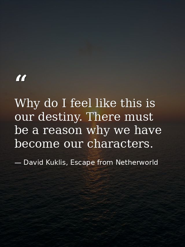 Why do I feel like this is our destiny. There must be a reason why we have become our characters. — David Kuklis, Escape from Netherworld