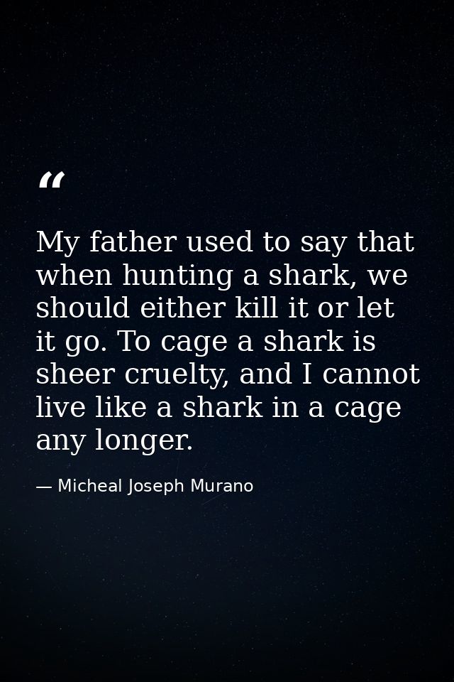 My father used to say that when hunting a shark, we should either kill it or let it go. To cage a shark is sheer cruelty — Micheal Joseph Murano