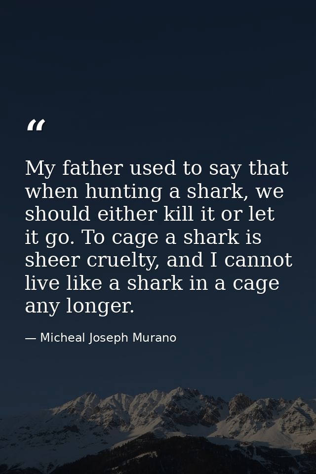 My father used to say that when hunting a shark, we should either kill it or let it go. To cage a shark is sheer cruelty — Micheal Joseph Murano