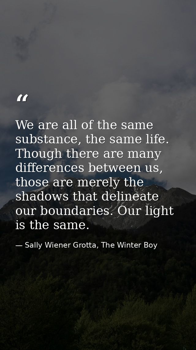 We are all of the same substance, the same life. Though there are many differences between us, those are merely the shad — Sally Wiener Grotta, The Winter Boy