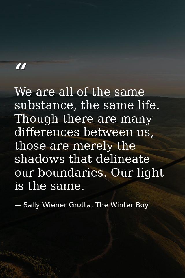 We are all of the same substance, the same life. Though there are many differences between us, those are merely the shad — Sally Wiener Grotta, The Winter Boy