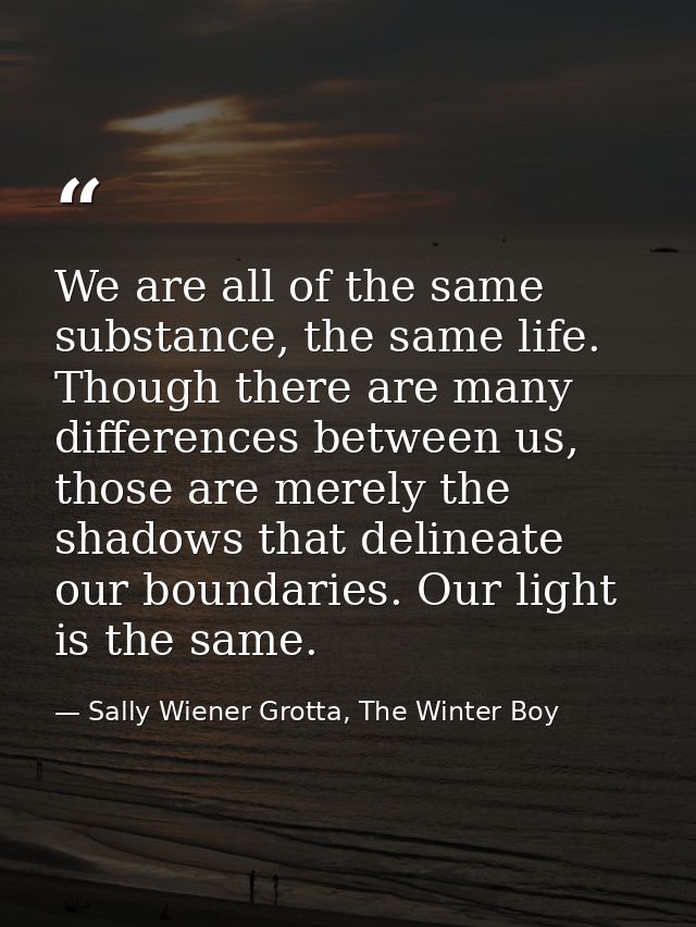 We are all of the same substance, the same life. Though there are many differences between us, those are merely the shad — Sally Wiener Grotta, The Winter Boy