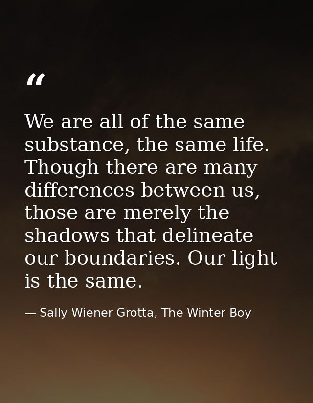 We are all of the same substance, the same life. Though there are many differences between us, those are merely the shad — Sally Wiener Grotta, The Winter Boy
