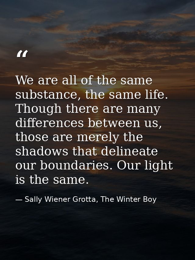 We are all of the same substance, the same life. Though there are many differences between us, those are merely the shad — Sally Wiener Grotta, The Winter Boy