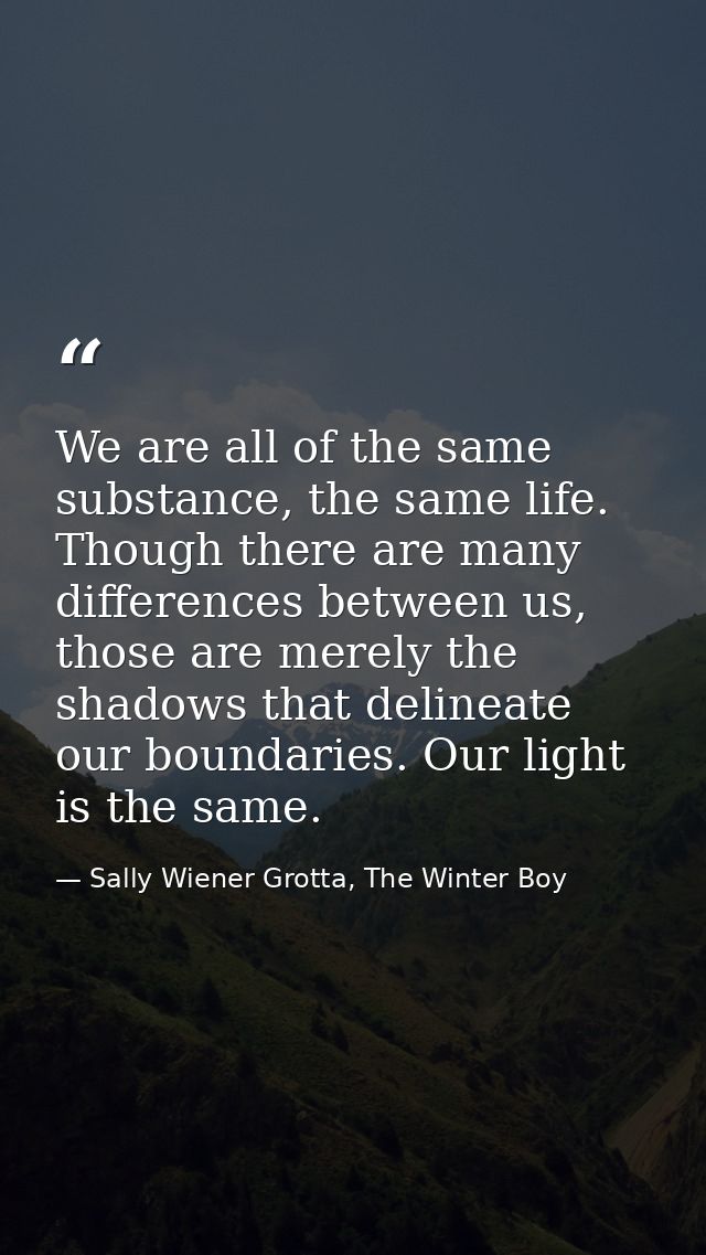 We are all of the same substance, the same life. Though there are many differences between us, those are merely the shad — Sally Wiener Grotta, The Winter Boy