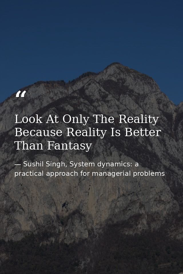 Look At Only The Reality Because Reality Is Better Than Fantasy — Sushil Singh, System dynamics: a practical approach for managerial problems