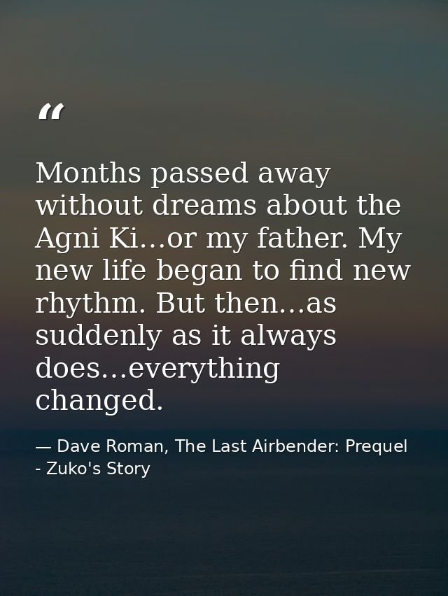 Months passed away without dreams about the Agni Ki…or my father. My new life began to find new rhythm. But then…as sudd — Dave Roman, The Last Airbender: Prequel - Zuko's Story