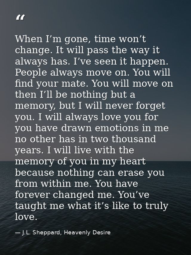 When I’m gone, time won’t change. It will pass the way it always has. I’ve seen it happen. People always move on. You wi — J.L. Sheppard, Heavenly Desire