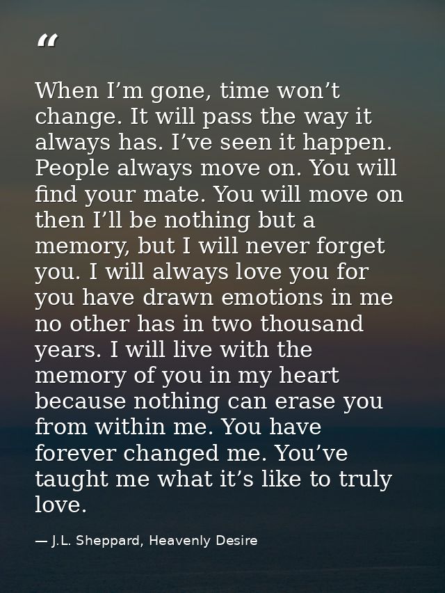 When I’m gone, time won’t change. It will pass the way it always has. I’ve seen it happen. People always move on. You wi — J.L. Sheppard, Heavenly Desire