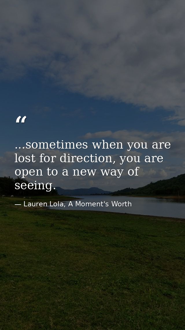 ...sometimes when you are lost for direction, you are open to a new way of seeing. — Lauren Lola, A Moment's Worth
