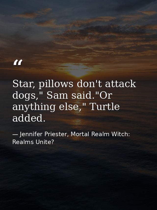 Star, pillows don't attack dogs," Sam said."Or anything else," Turtle added. — Jennifer Priester, Mortal Realm Witch: Realms Unite?