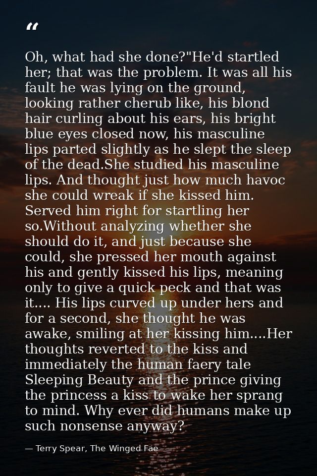 Oh, what had she done?"He'd startled her; that was the problem. It was all his fault he was lying on the ground, looking — Terry Spear, The Winged Fae