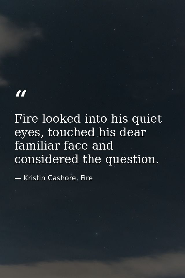 Fire looked into his quiet eyes, touched his dear familiar face and considered the question. — Kristin Cashore, Fire