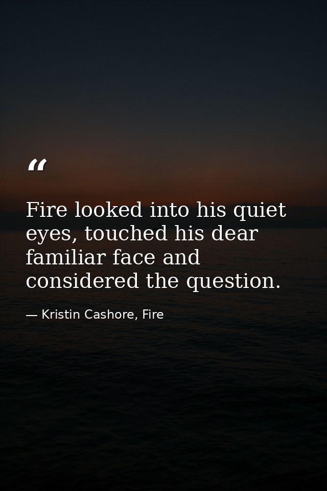 Fire looked into his quiet eyes, touched his dear familiar face and considered the question. — Kristin Cashore, Fire